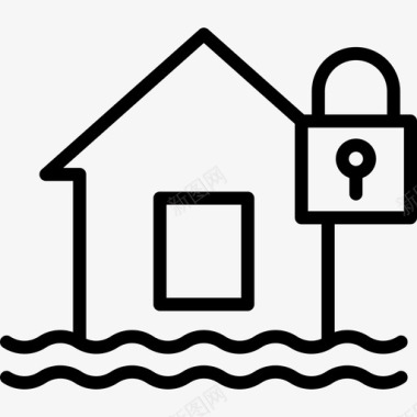 洪水保险财产安全线性图标图标