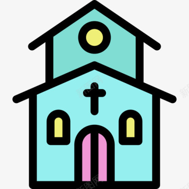 教堂建筑线性色彩的爱集图标图标