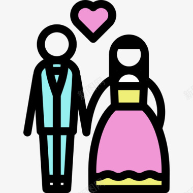 新婚夫妇人线性色彩爱情集图标图标