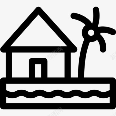 海滨别墅房屋类型线性图标图标
