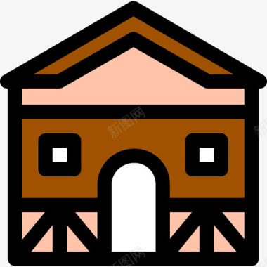 小屋建筑物线性颜色的房子图标图标
