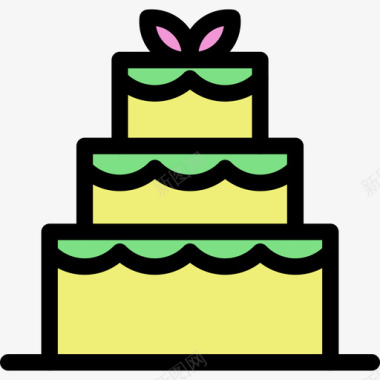结婚蛋糕食物线性颜色爱情套装图标图标