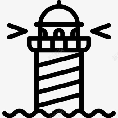 灯塔海上度假直线型图标图标
