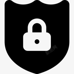 带防护罩的怪兽带锁安全网络和应用程序界面的防护罩图标高清图片