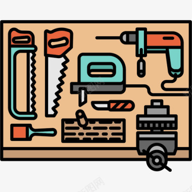 木匠工具和器具彩色桌面元件图标图标