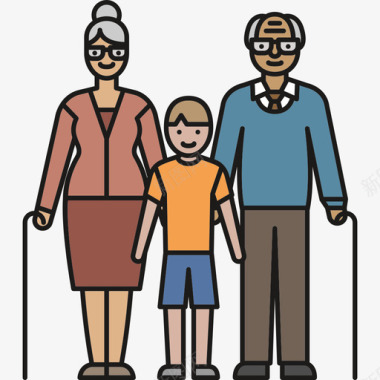 祖父母人线性颜色家庭图标图标