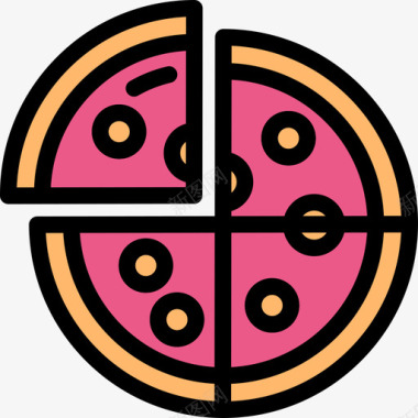 披萨生日派对系列线性颜色图标图标