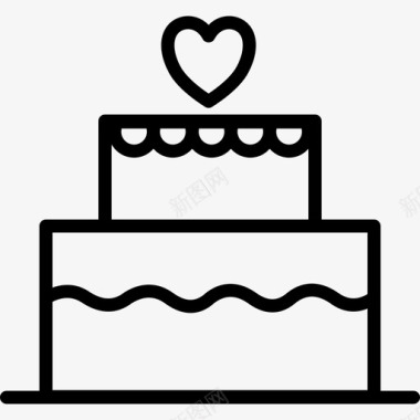 婚礼蛋糕浪漫和婚礼元素线性图标图标