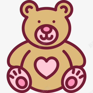 泰迪熊线性彩色情人节套装浅圆形图标图标