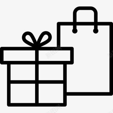 礼品盒节日和圣诞元素线性图标图标