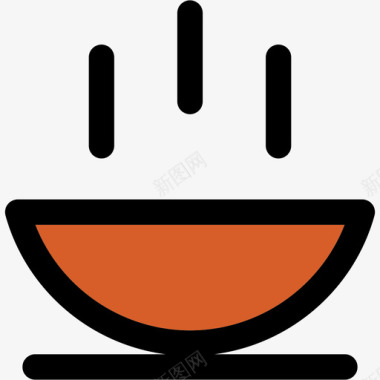 汤彩色厨房用品线性颜色图标图标