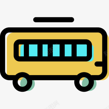 校车彩色旅游和交通资产图标图标