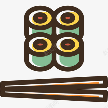 寿司食品线性彩色食品套装图标图标