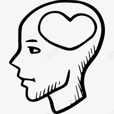大脑人手绘的爱情元素图标图标