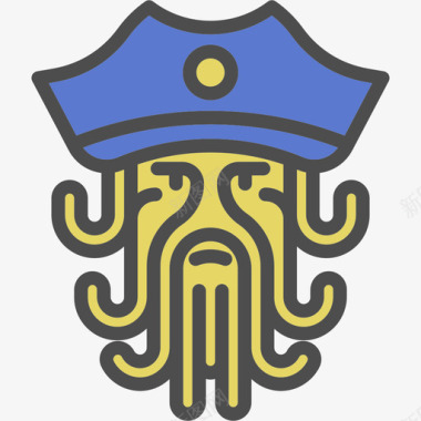 章鱼海盗套装线性颜色图标图标