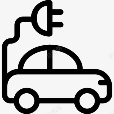 电动汽车环保和自然套件线性图标图标