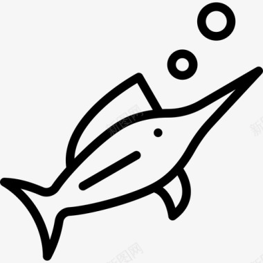 旗鱼海洋生物线状线状图标图标