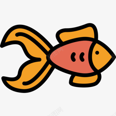 金鱼海洋生物线性颜色线性颜色图标图标