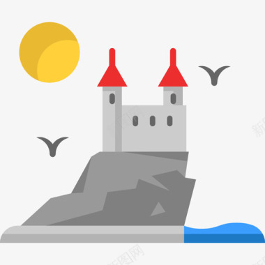 城堡风景平坦图标图标