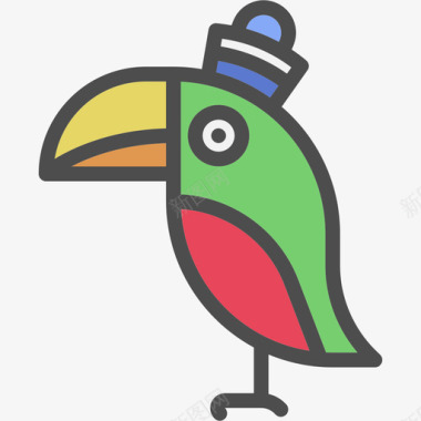 鹦鹉海盗套装线性颜色图标图标