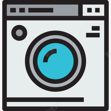 洗衣机家具和家用电器线性颜色图标图标