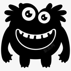 微笑妖怪毛茸茸的怪兽妖怪滑稽的怪兽图标高清图片