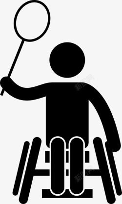残疾人运动员轮椅羽毛球游戏球拍图标高清图片