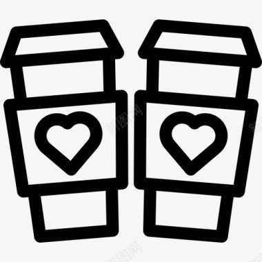 两个咖啡杯心食物图标图标