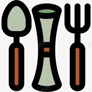 餐具彩色厨房用品线性颜色图标图标