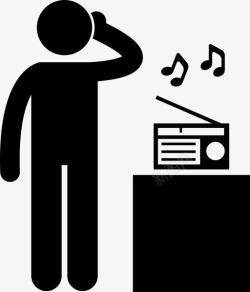 青年人听收音机听聋音乐图标高清图片