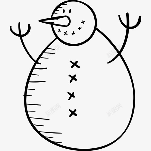 雪人圣诞手绘黑色图标svg_新图网 https://ixintu.com 圣诞手绘 雪人 黑色