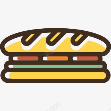 三明治食品线性颜色食品套装图标图标