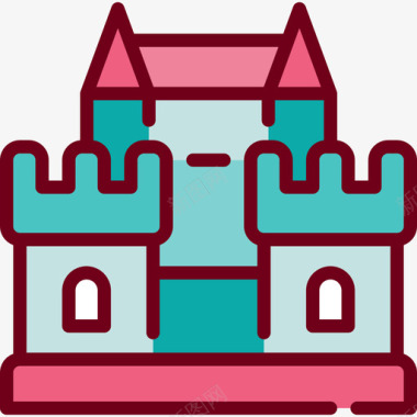 城堡玩具3线性颜色图标图标