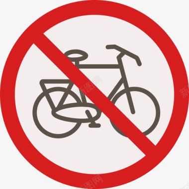 自行车警告标志圆形平面图标图标