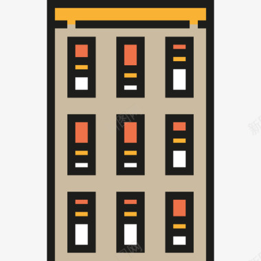 公寓城市4线性颜色图标图标