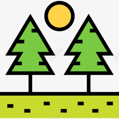 森林景观5线条色彩图标图标