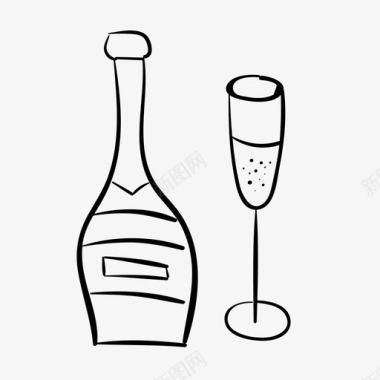 香槟和长笛酒精庆祝图标图标