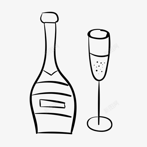 香槟和长笛酒精庆祝图标svg_新图网 https://ixintu.com 婚礼 庆祝 酒瓶 酒精 香槟和长笛