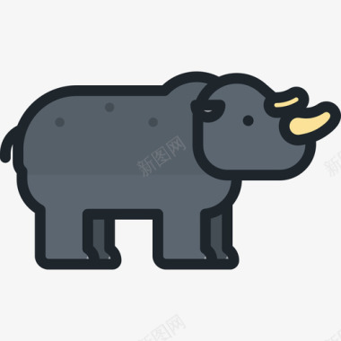 犀牛动物10线形颜色图标图标
