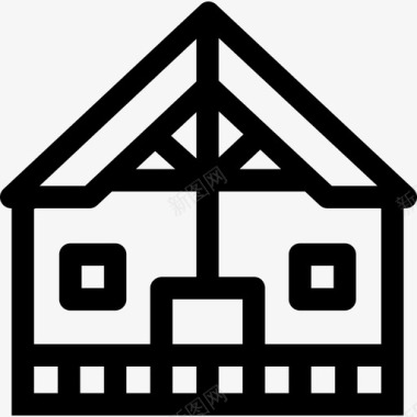 木屋房屋类型线性图标图标