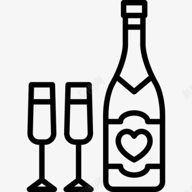 香槟和两杯食物圣瓦伦丁酒图标图标