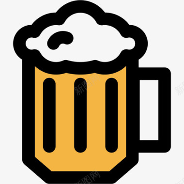 啤酒彩色厨房用品线性颜色图标图标
