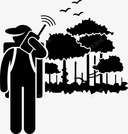 探索者使用卫星电话呼叫森林图标svg_新图网 https://ixintu.com 丛林 呼叫 帮助 探索者使用卫星电话 森林 视频会议和电信