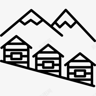 小屋建筑物滑雪站线路船图标图标