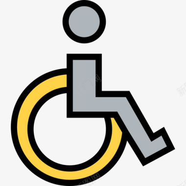 轮椅健康和医疗线性颜色图标图标