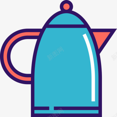 水壶厨房6线性颜色图标图标