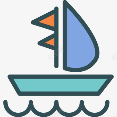 帆船活动线条颜色图标图标