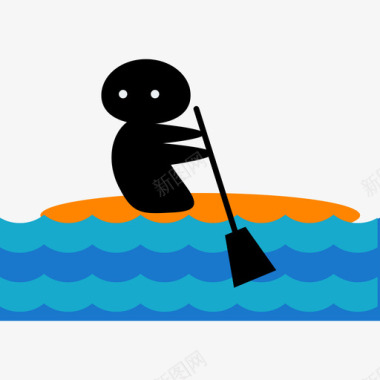 独木舟水上运动平板图标图标