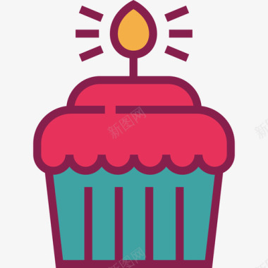 纸杯蛋糕生日派对8线性颜色图标图标