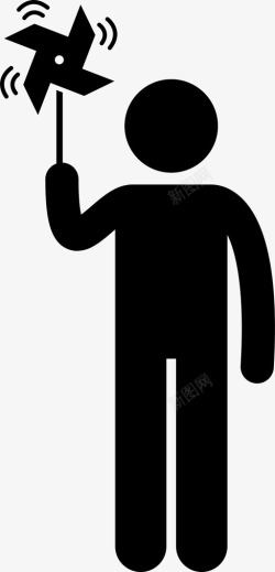 风轻轻的吹男人拿着风车吹人图标高清图片